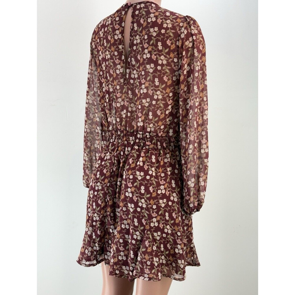 Womens Wine Chiffon Floral Mini Fit & Flare Dress Juniors L - Picture 2 of 15